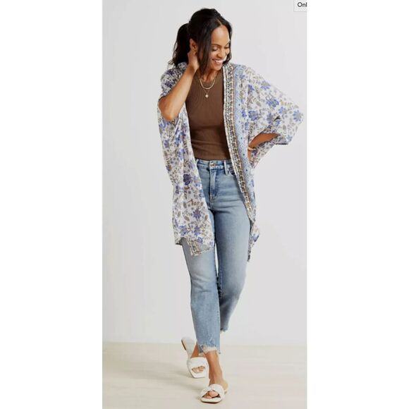 Anthropologie Feathers by Tolani Kimono Top OS Floral BOHO Dainty Girly Festival - Picture 6 of 16